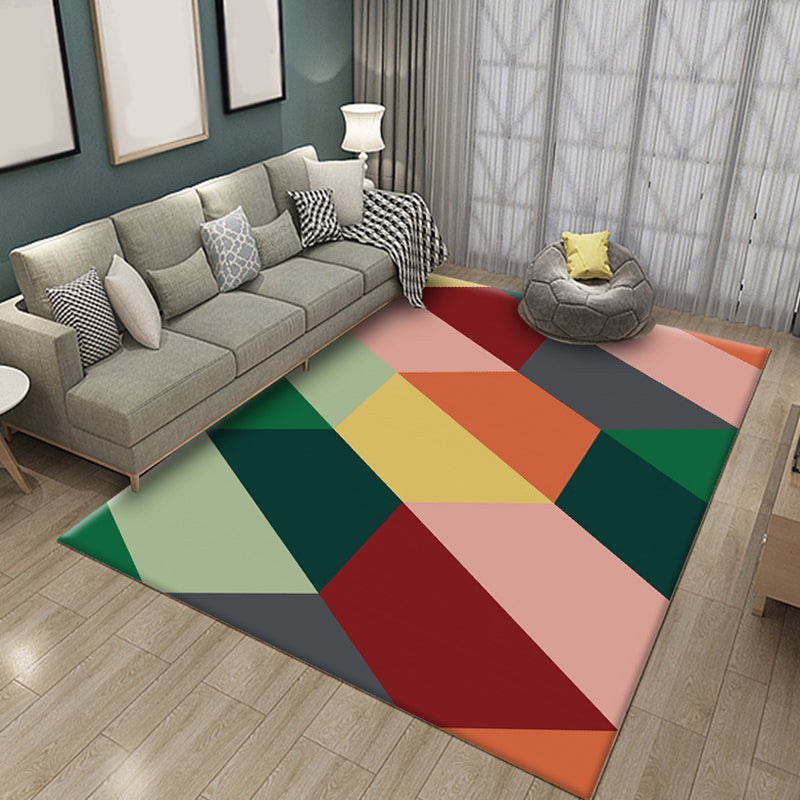Multicolor Living Room Rug Simple Geometric Pattern Rug Polyester Washable Anti-Slip Backing Pet Friendly Carpet
