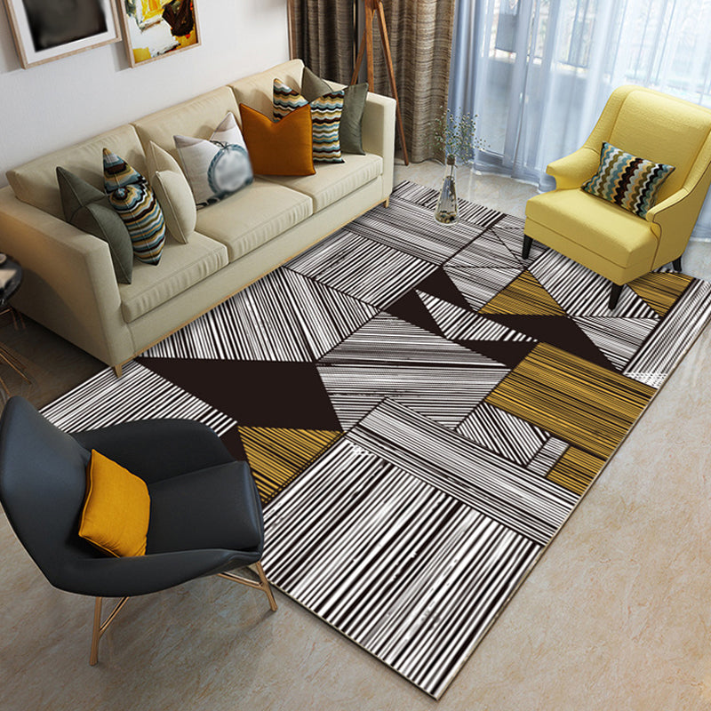 Modernist Geometric Ogee Pattern Rug Multicolor Polyester Rug Non-Slip Pet Friendly Washable Are Rug for Living Room