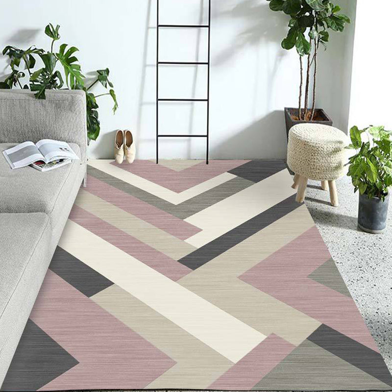 Multicolor Geometric Pattern Rug Polyester Rug Pet Friendly Washable Non-Slip Area Rug for Living Room