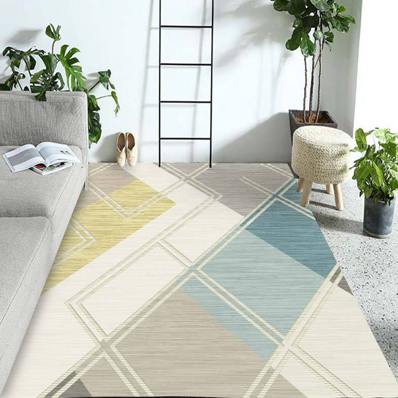 Multicolor Geometric Pattern Rug Polyester Rug Pet Friendly Washable Non-Slip Area Rug for Living Room