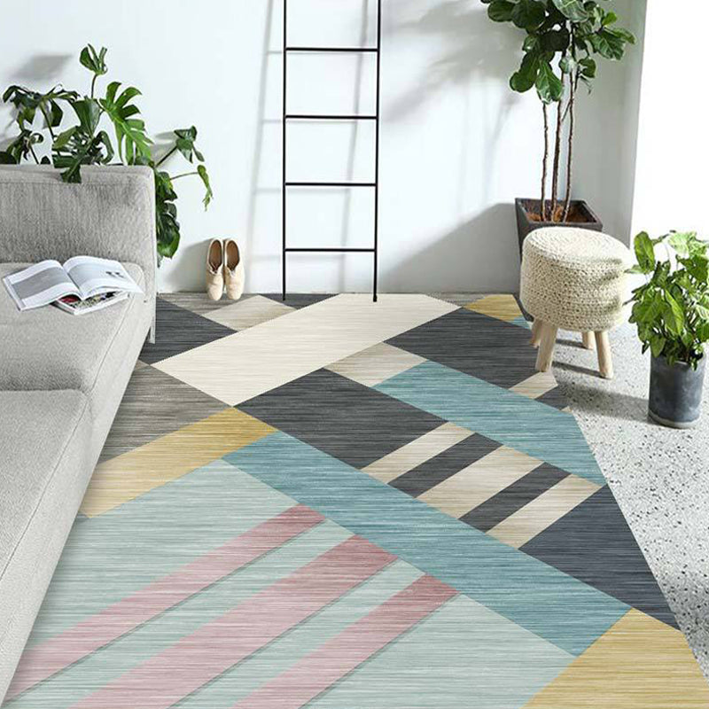 Multicolor Living Room Rug Contemporary Geometric Pattern Rug Polyester Washable Anti-Slip Backing Pet Friendly Carpet