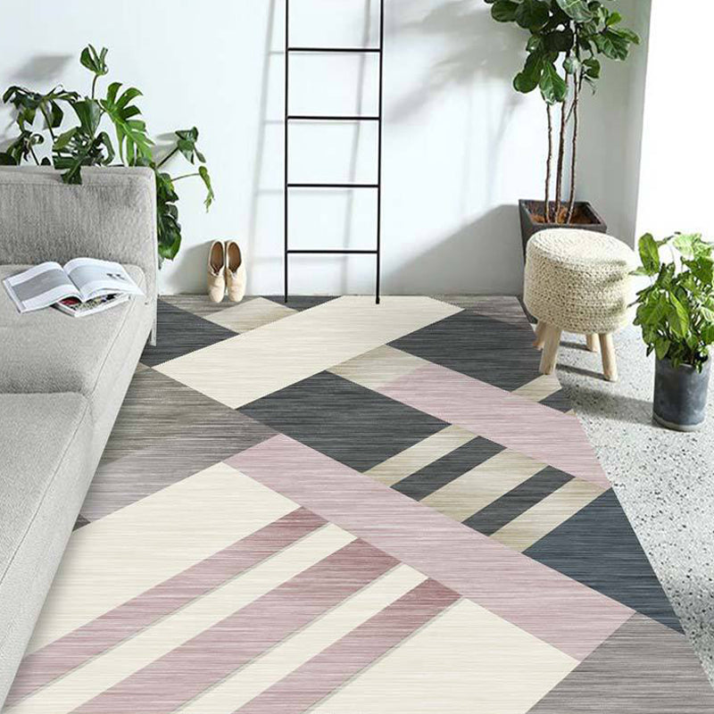 Multicolor Living Room Rug Contemporary Geometric Pattern Rug Polyester Washable Anti-Slip Backing Pet Friendly Carpet