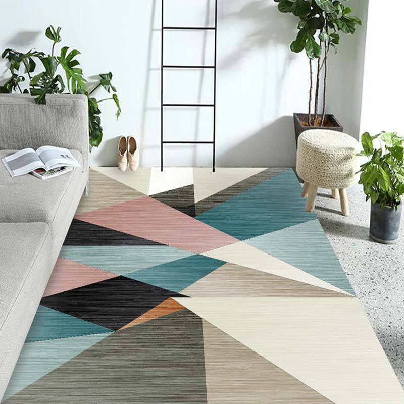 Multicolor Living Room Rug Contemporary Geometric Pattern Rug Polyester Washable Anti-Slip Backing Pet Friendly Carpet