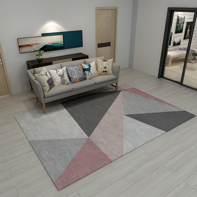 Modern Geometric Pattern Rug Multicolor Polyester Rug Non-Slip Pet Friendly Washable Are Rug for Living Room
