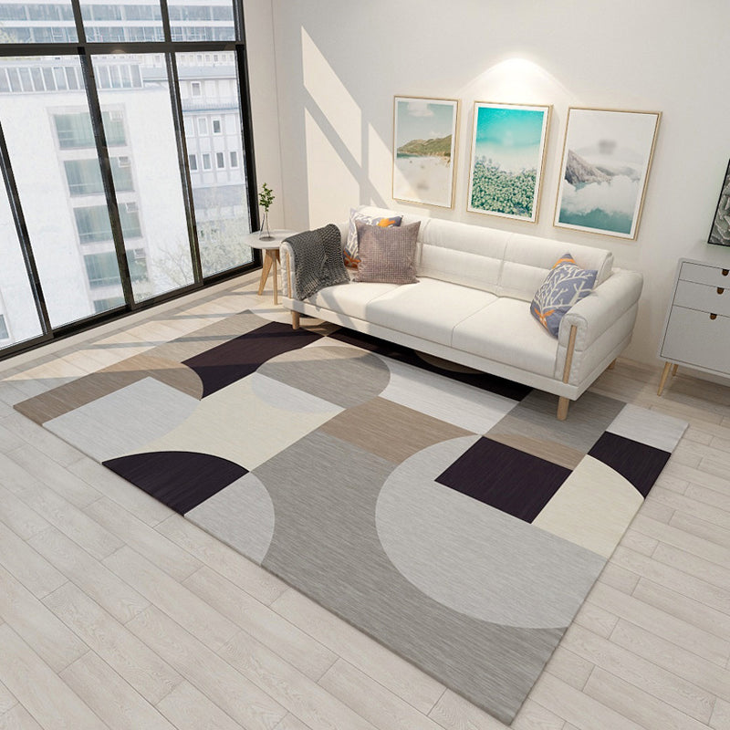 Modern Geometric Pattern Rug Multicolor Polyester Rug Non-Slip Pet Friendly Washable Are Rug for Living Room