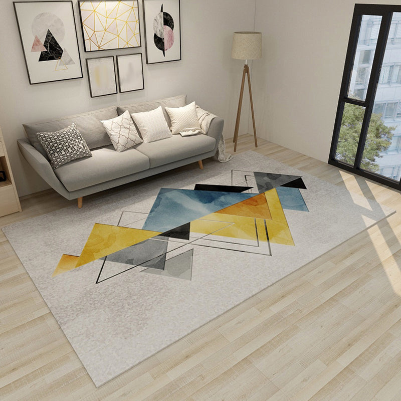 Modern Geometric Pattern Rug Multicolor Polyester Rug Non-Slip Pet Friendly Washable Are Rug for Living Room