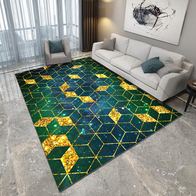 Casual Geometric Pattern Rug with Stripe Multicolor Modernism Rug Polyester Pet Friendly Washable Non-Slip Area Rug for Bedroom