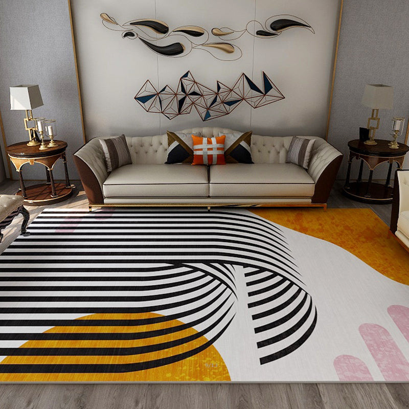 Multicolor Living Room Rug Minimalist Geometric and Striped Pattern Rug Polyester Washable Anti-Slip Backing Pet Friendly Carpet