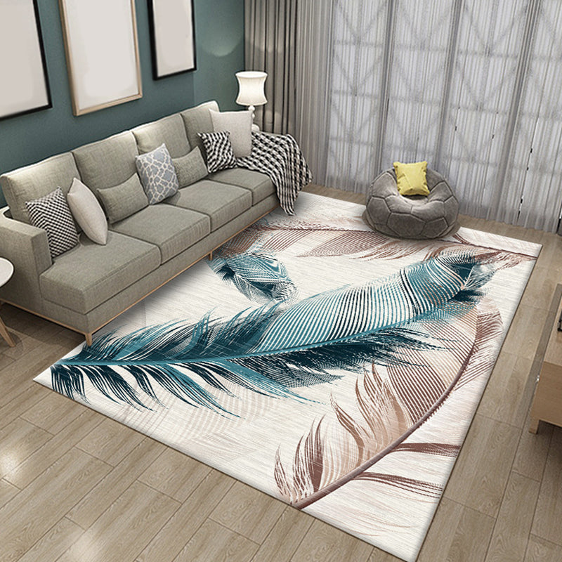 Multicolor Feather Pattern Rug Polyester Rug Pet Friendly Washable Non-Slip Area Rug for Living Room