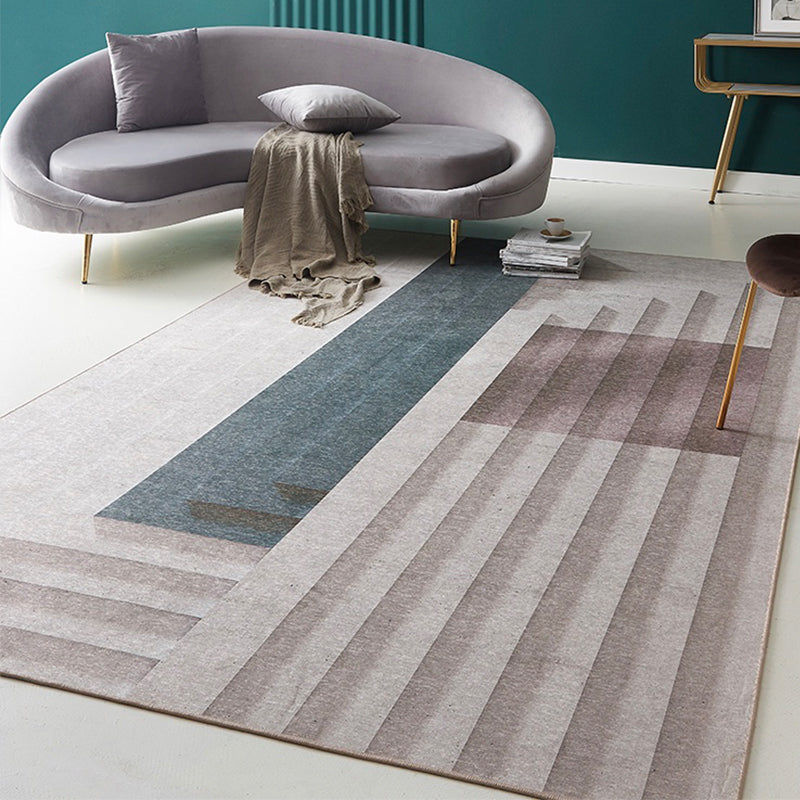 Creative Geometric Pattern Rug Brown Modernism Rug Polyester Pet Friendly Washable Non-Slip Area Rug for Bedroom