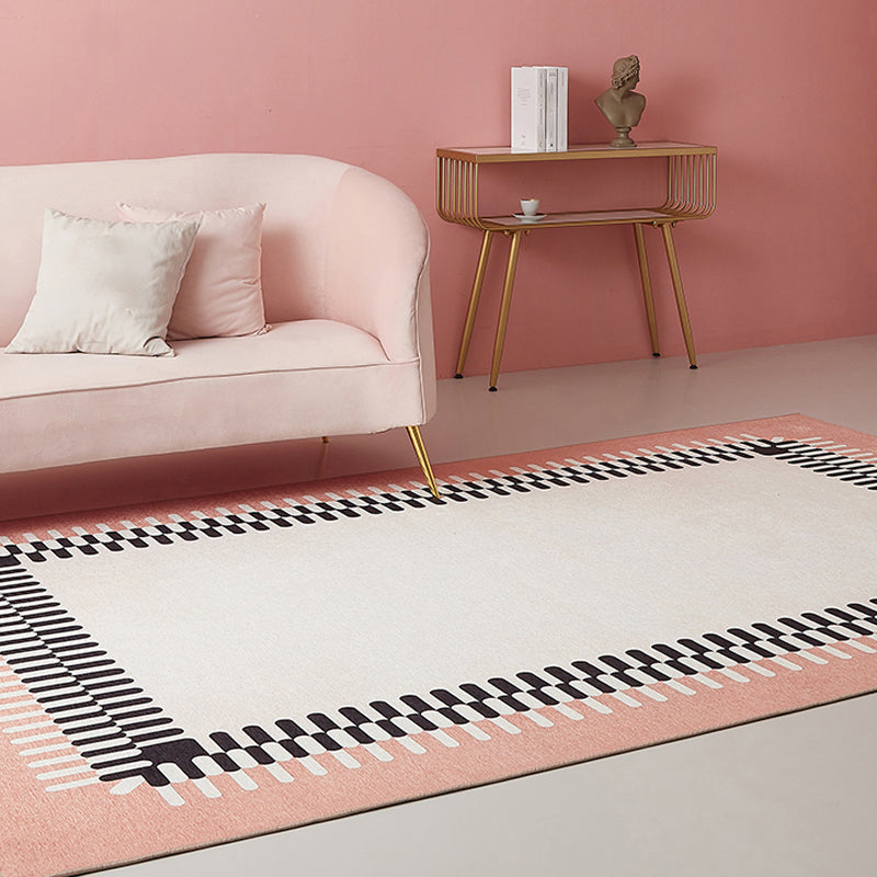Pink Geometric Pattern Rug Polyester Modern Rug Pet Friendly Washable Non-Slip Area Rug for Living Room