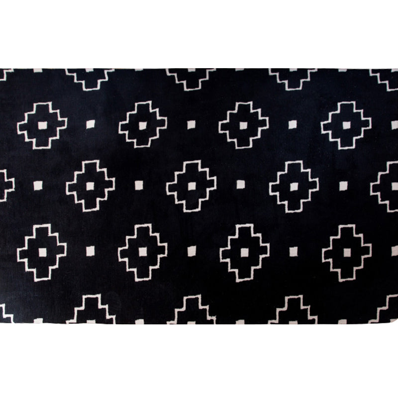 Modern Geometric Pattern Rug Black Polyester Rug Non-Slip Pet Friendly Washable Are Rug for Living Room