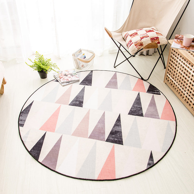 Funky Geometric Pattern Rug Pink Modernism Rug Polyester Pet Friendly Washable Non-Slip Area Rug for Bedroom