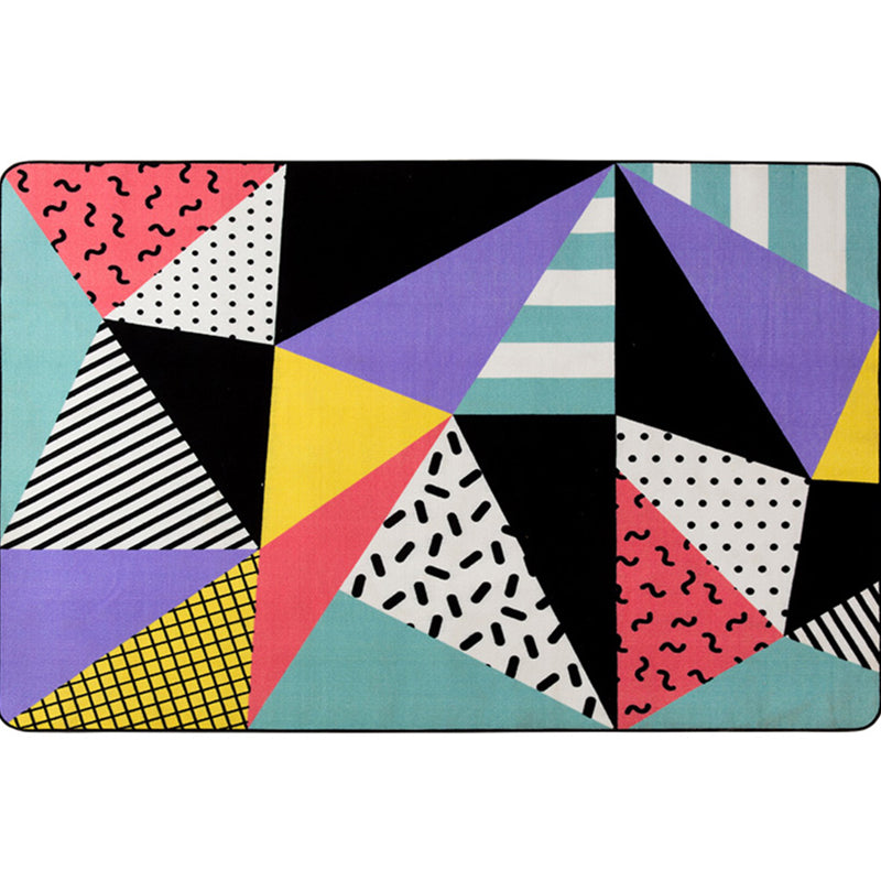 Multicolor Geometric Pattern Rug with Stripe Polyester Modern Rug Pet Friendly Washable Non-Slip Area Rug for Living Room