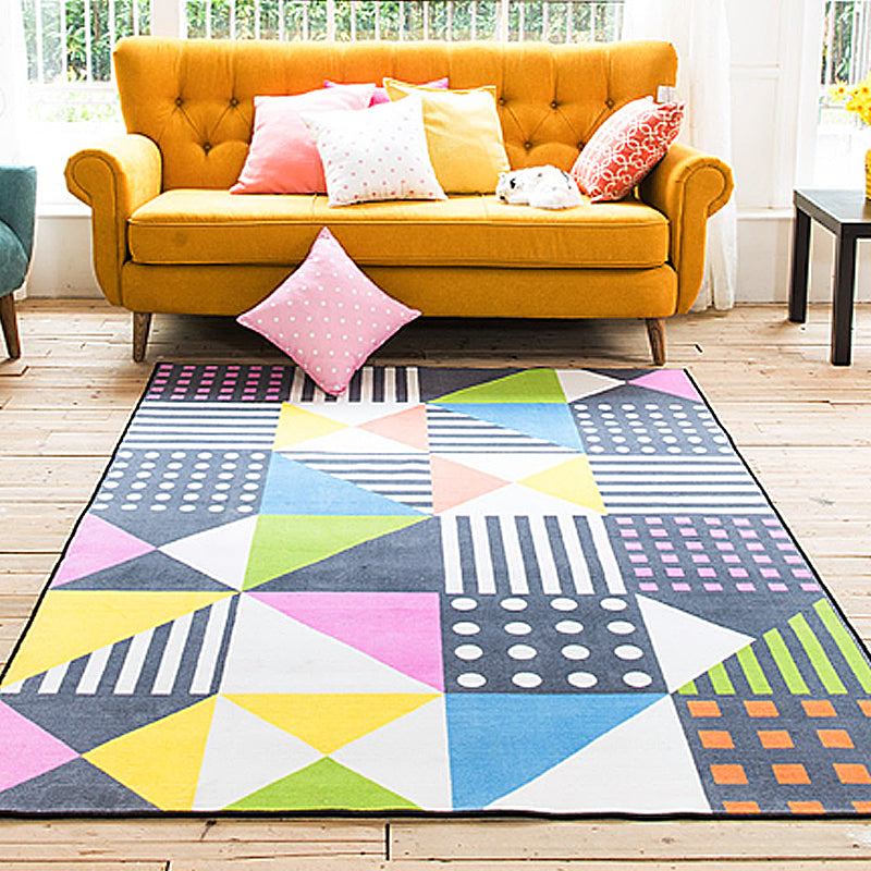 Multicolor Geometric Pattern Rug with Stripe Polyester Modern Rug Pet Friendly Washable Non-Slip Area Rug for Living Room