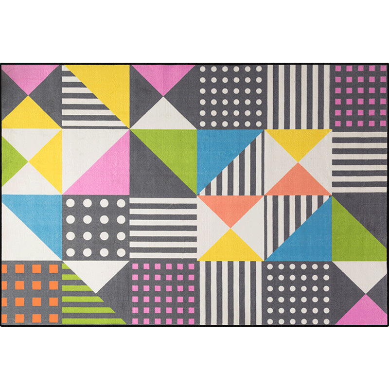 Multicolor Geometric Pattern Rug with Stripe Polyester Modern Rug Pet Friendly Washable Non-Slip Area Rug for Living Room