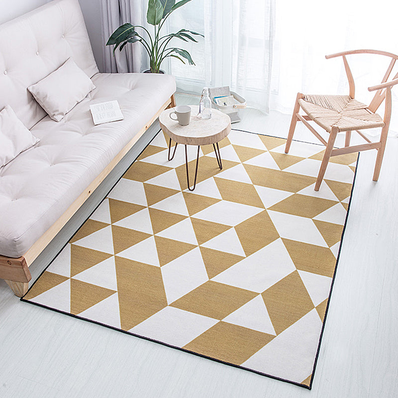 Gold and Blue Bedroom Rug Contemporary Geometric Pattern Rug Polyester Washable Anti-Slip Backing Pet Friendly Carpet