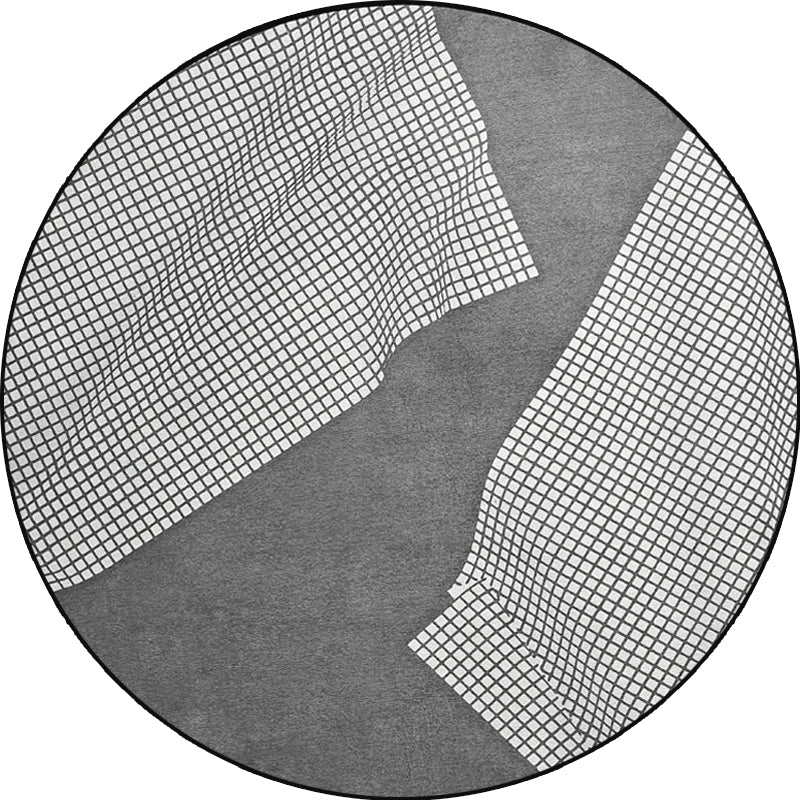 Simplicity Checked Pattern Rug Grey Polyester Rug Non-Slip Pet Friendly Washable Are Rug for Living Room