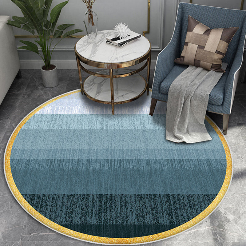Casual Ombre Pattern Rug Blue Polyester Rug Non-Slip Pet Friendly Washable Are Rug for Living Room