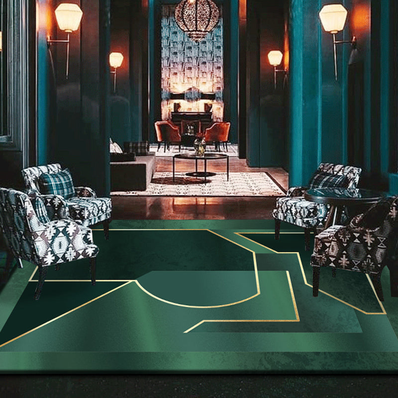 Noordse geometrisch patroon Tapijt blauw en groen polyester tapijt niet-slip huisdiervriendelijk wasbaar zijn tapijt voor woonkamer
