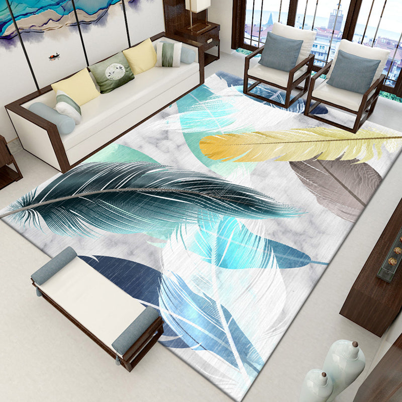 Fancy Feather Pattern Rug Multicolor Modernism Rug Polyester Pet Friendly Washable Non-Slip Area Rug for Bedroom