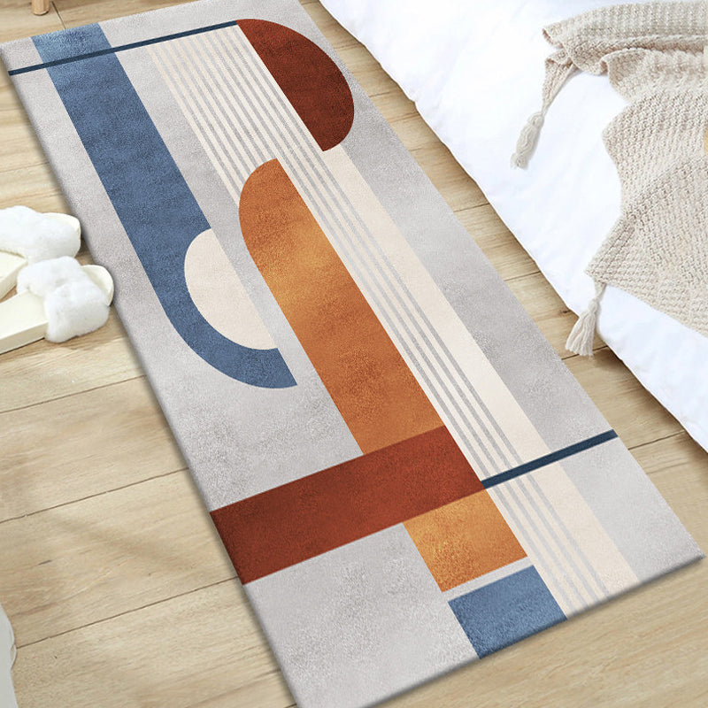 Modernist Geometric Pattern Rug with Stripe Multicolor Polyester Rug Non-Slip Pet Friendly Washable Are Rug for Bedroom