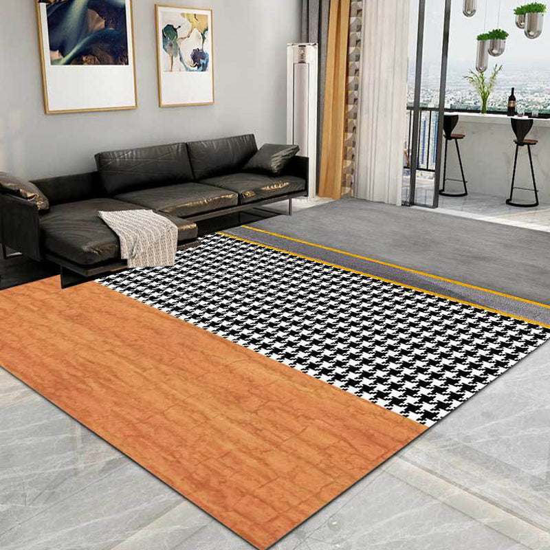 Grey Houndstooth Pattern Rug Polyester Minimalist Rug Pet Friendly Washable Non-Slip Area Rug for Living Room