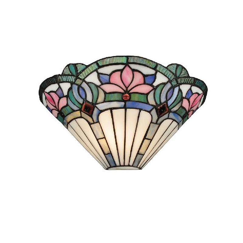 Lotus Wall Sconce Light Traditional Stained Glass 1 Bulb Wall Lighting in Pink and Green for Corridor