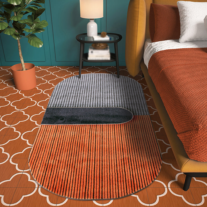 Orange Living Room Rug Modernism Houndstooth Pattern Rug Polyester Washable Anti-Slip Backing Pet Friendly Carpet
