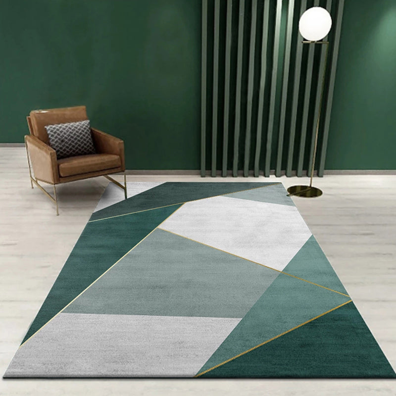 Tapis de motif géométrique vert polyester tapis minimaliste pour animaux de compagnie Animable sans glissade de zone de glissement pour le salon