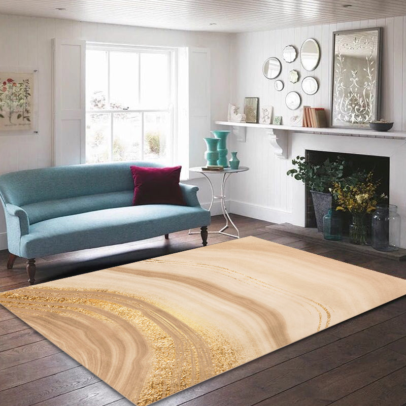 Yellow and Green Abstract Rug Chenille Modern Rug Pet Friendly Washable Non-Slip Area Rug for Living Room