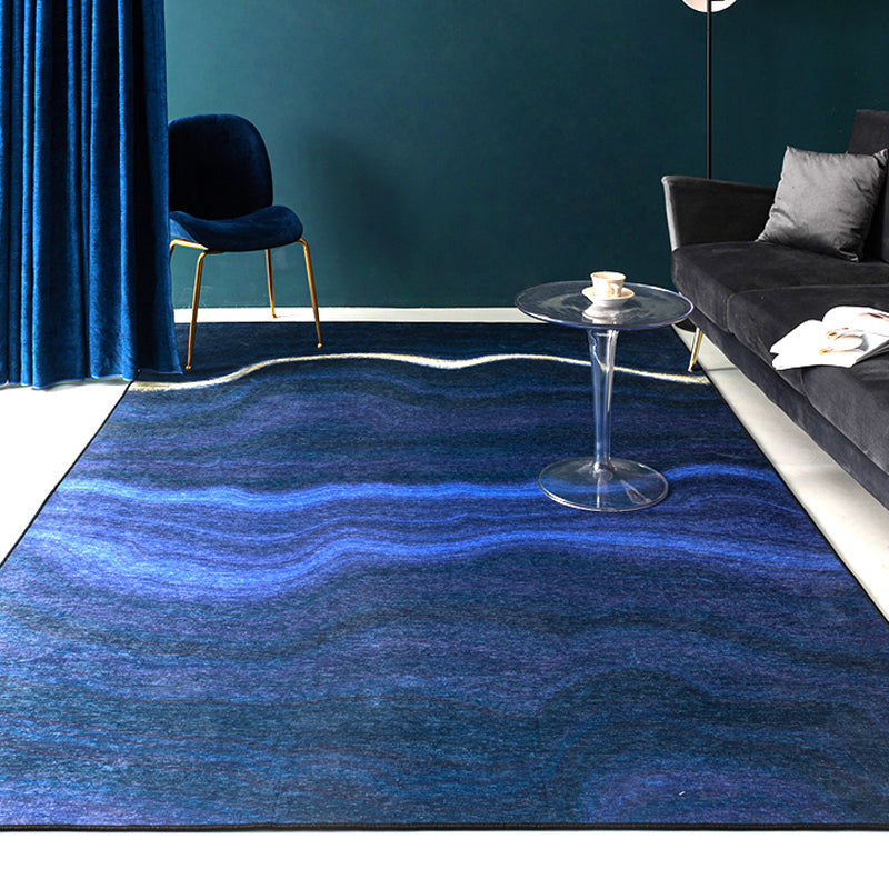 Creative Abstract Rug Blue Minimalist Rug Chenille Pet Friendly Washable Non-Slip Area Rug for Bedroom