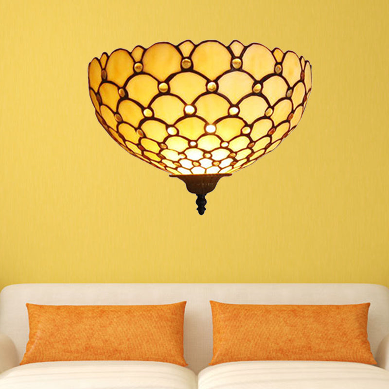 Fish Scale Wall Sconce Light Stained Glass 1 Light Tiffany Wall Mount Light in Beige for Living Room