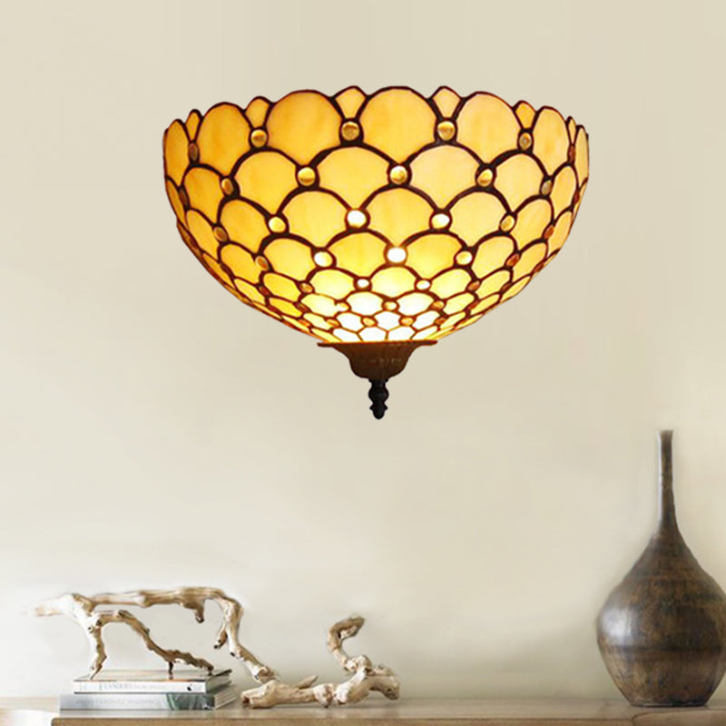 Fish Scale Wall Sconce Light Stained Glass 1 Light Tiffany Wall Mount Light in Beige for Living Room