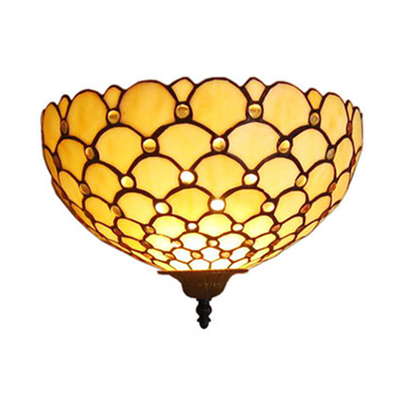 Fish Scale Wall Sconce Light Stained Glass 1 Light Tiffany Wall Mount Light in Beige for Living Room
