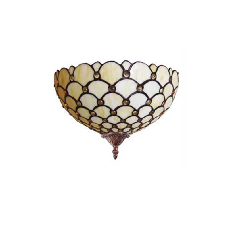 Fish Scale Wall Sconce Light Stained Glass 1 Light Tiffany Wall Mount Light in Beige for Living Room