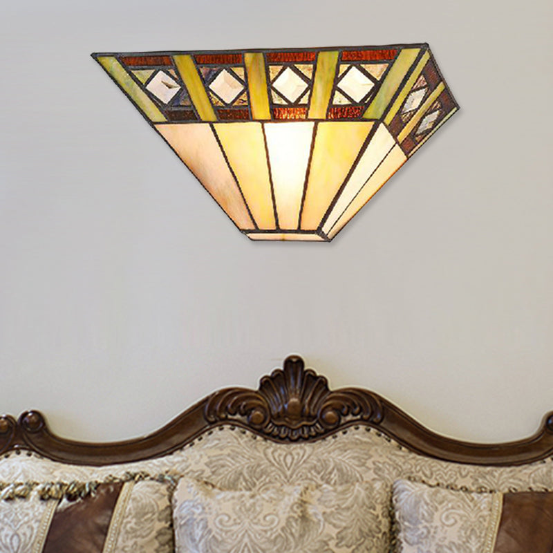 Mission Wall Mount Light with Trapezoid Shade Stained Glass 1 Bulb Sconce Light for Bedroom
