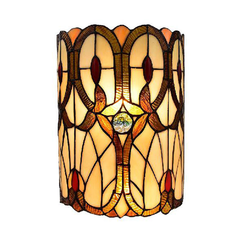 Victorian Style Wall Sconce 1 Light Stained Glass Wall Mount Light in Brown for Bedroom