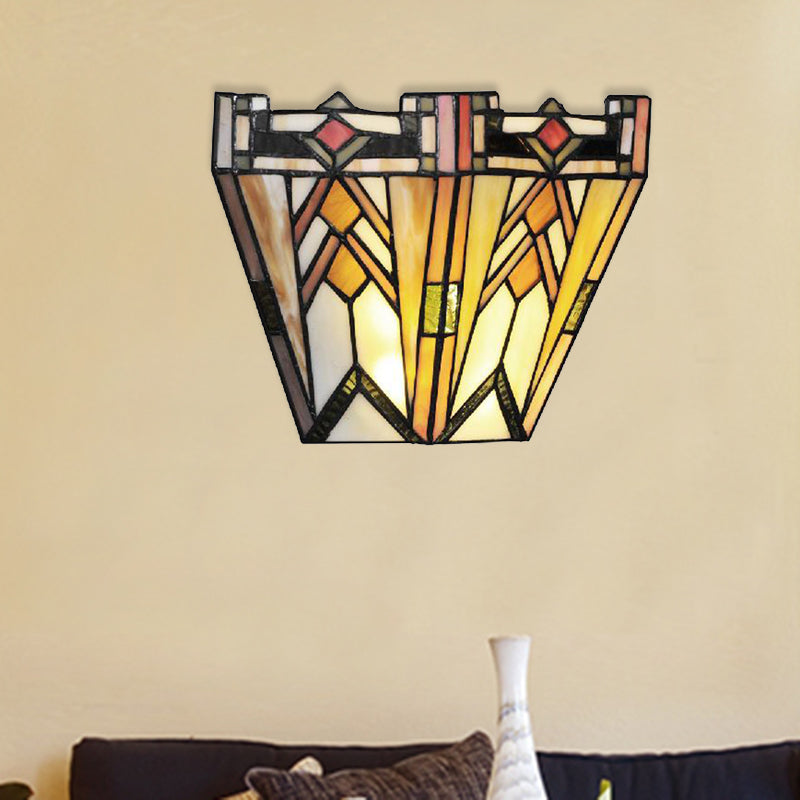 Craftsman Geometric Wall Lamp Stained Glass 1 Light Sconce Lighting in Beige for Living Room