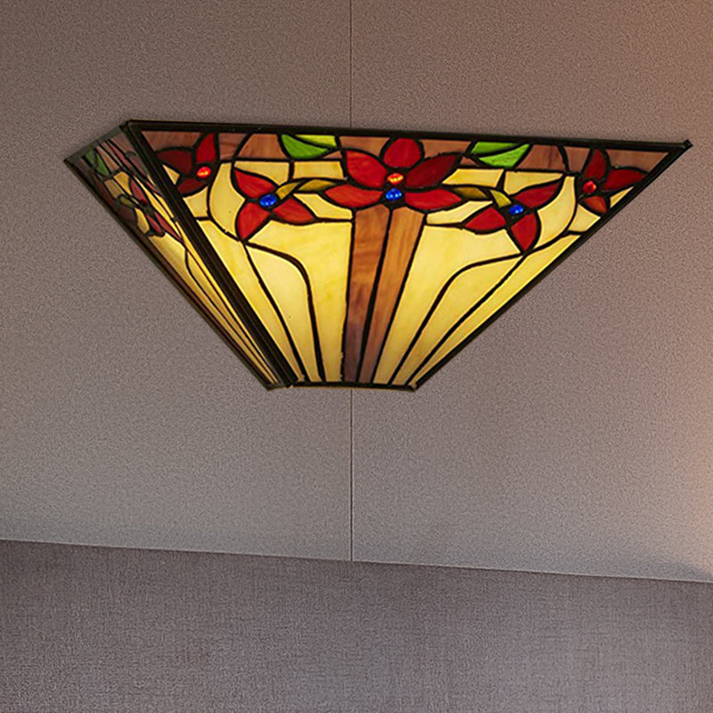 Floral Wall Sconce Light Mission Style Stained Glass 1 Light Wall Mount Light for Dining Room