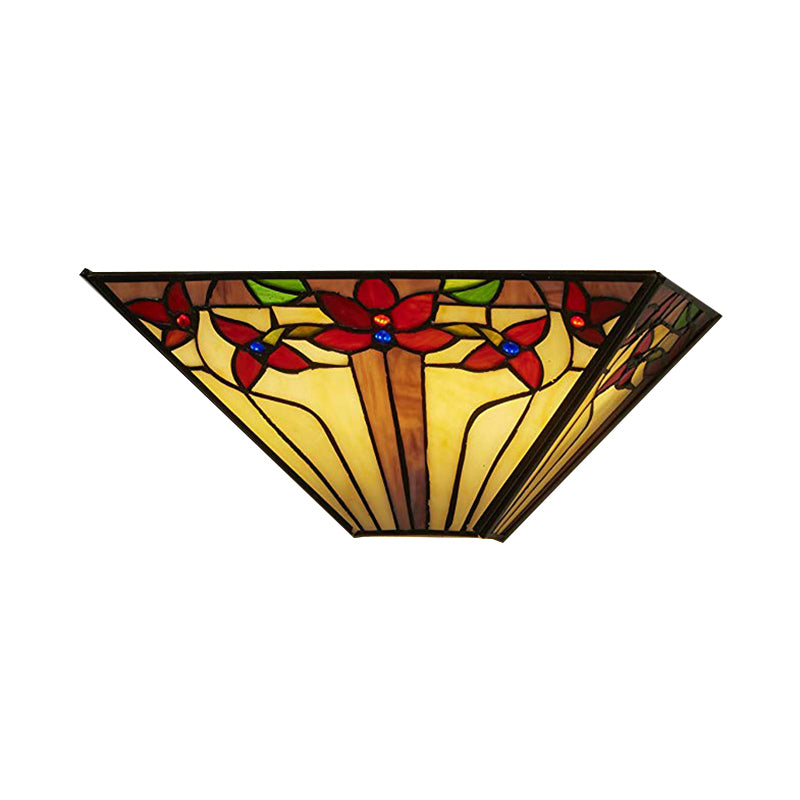 Floral Wall Sconce Light Mission Style Stained Glass 1 Light Wall Mount Light for Dining Room