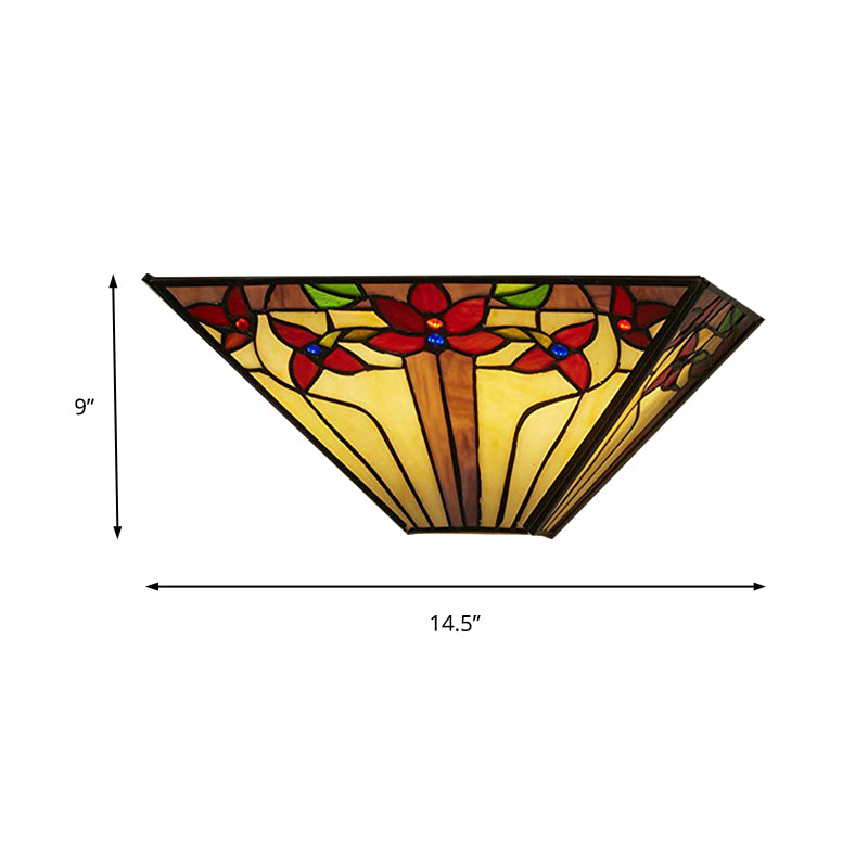 Floral Wall Sconce Light Mission Style Stained Glass 1 Light Wall Mount Light for Dining Room