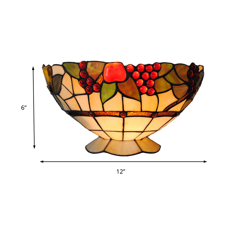 Art Deco Bowl Wall Lighting with Fruit Pattern Lodge Stained Glass 1 Bulb Wall Sconce Light