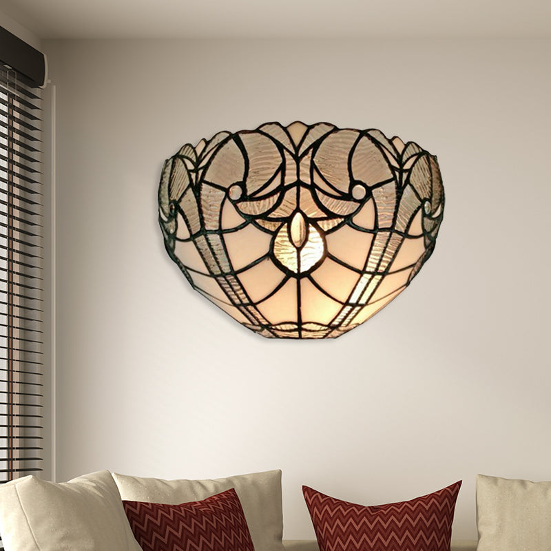 Traditional Bowl Wall Sconce Stained Glass 1 Head Mini Wall Lighting for Living Room