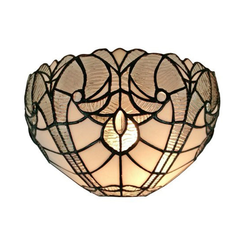 Traditional Bowl Wall Sconce Stained Glass 1 Head Mini Wall Lighting for Living Room