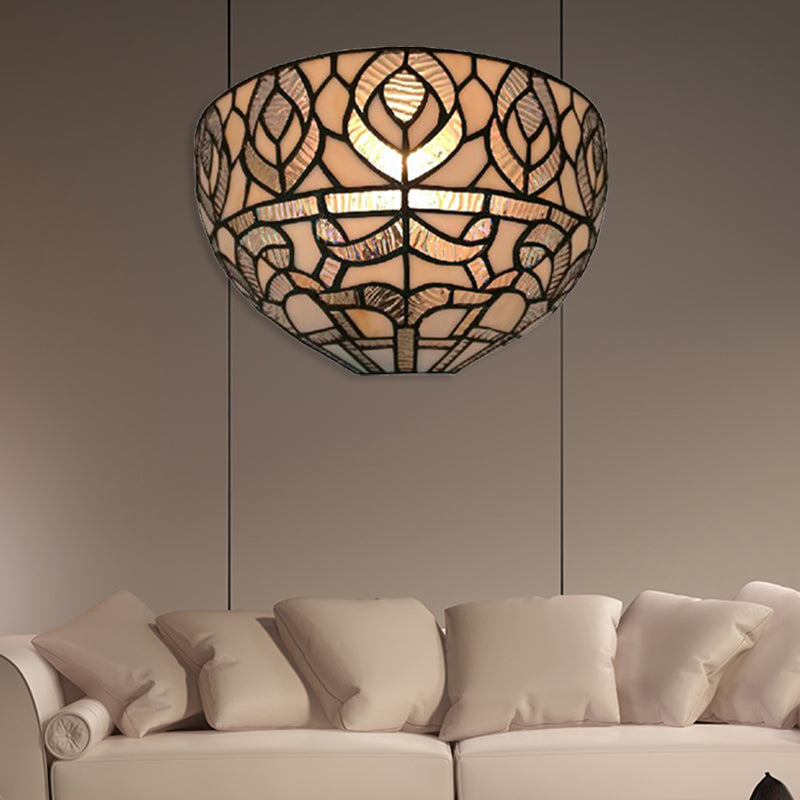 Mini Bowl Sconce Lighting with Peacock Tiffany Style 1 Light Stained Glass Wall Mount Light