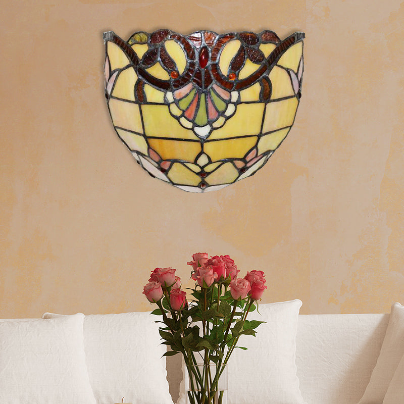 Victorian Wall Sconce Lighting with Bowl Shade Yellow Glass 1 Light Bedroom Wall Lamp