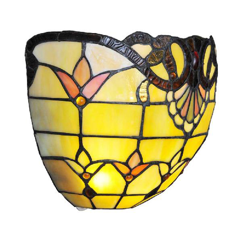Victorian Wall Sconce Lighting with Bowl Shade Yellow Glass 1 Light Bedroom Wall Lamp