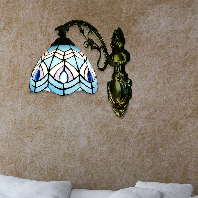 Peacock Wall Lighting Tiffany Style Stained Glass 1 Head Wall Sconce Lighting for Bedroom