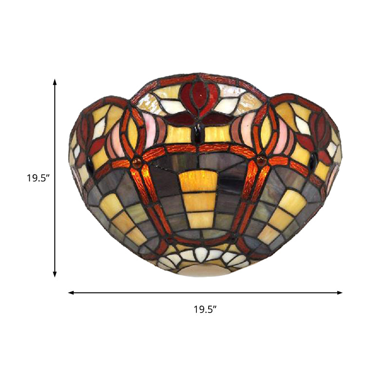 Art Glass Bowl Wall Lighting Rustic Tiffany 1 Light Wall Sconce Lamp in Red Brown for Corridor